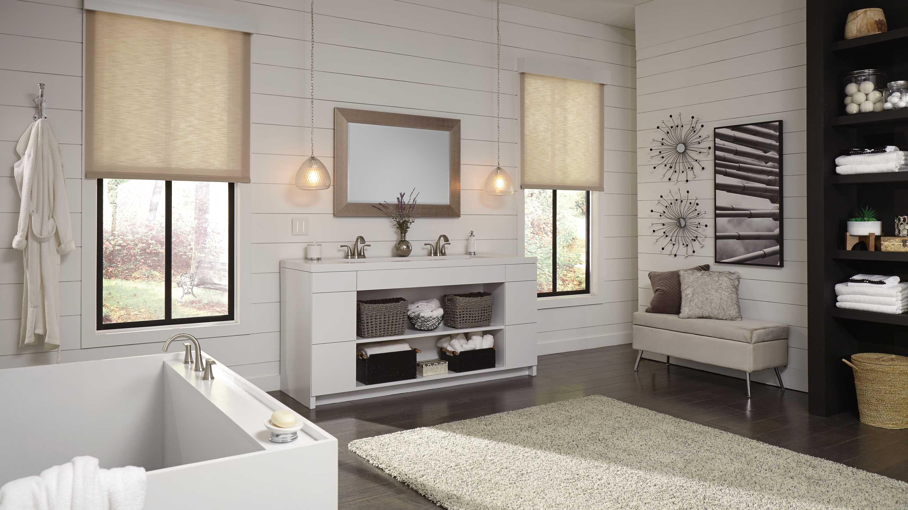 Bathroom, Window Treatments, Lighting, Vanity