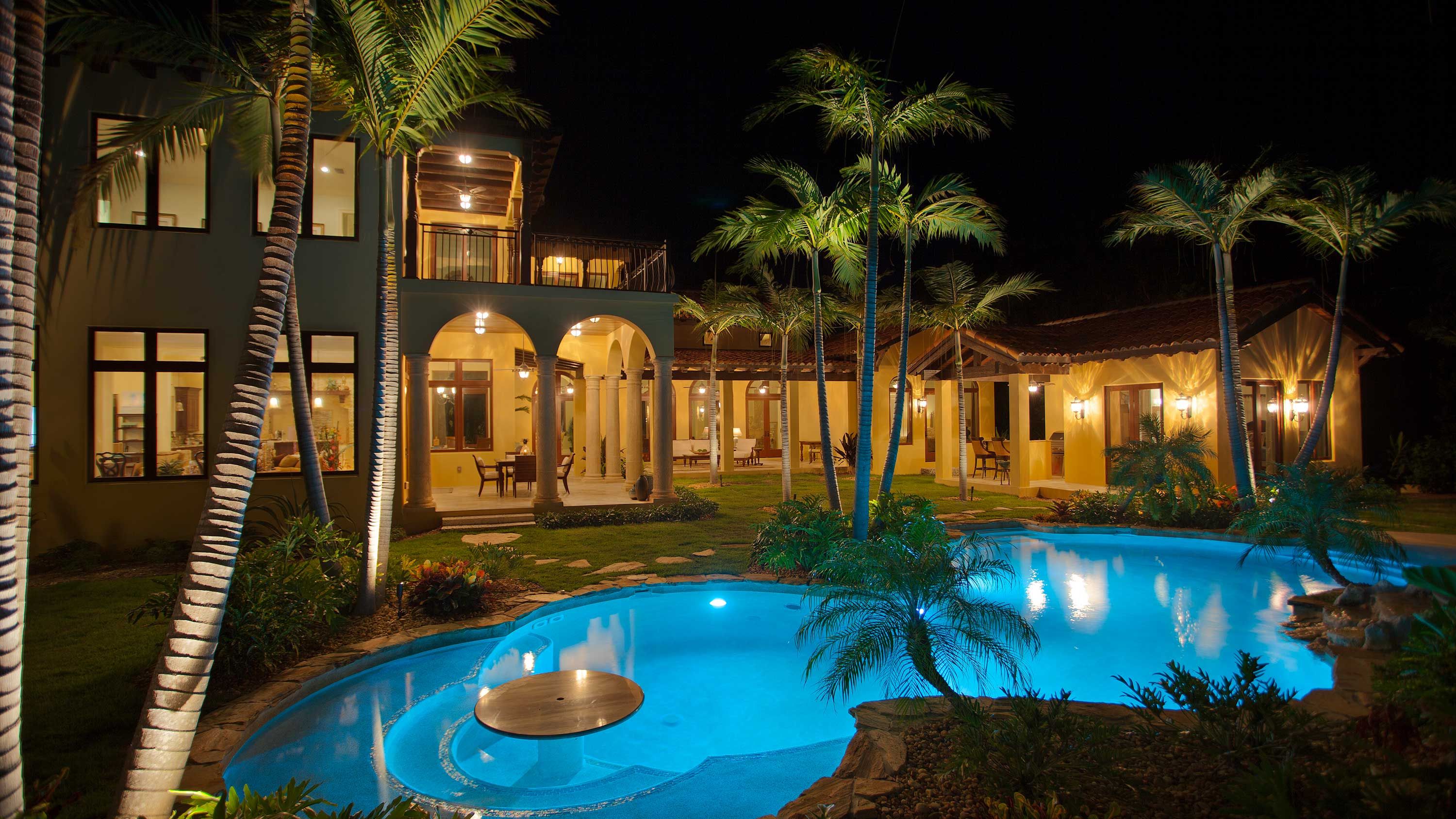 Outdoor, Pool, LED Lighting, Palm Trees
